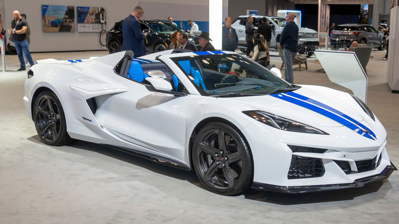 White Corvette E-Ray on display at New York Auto Show