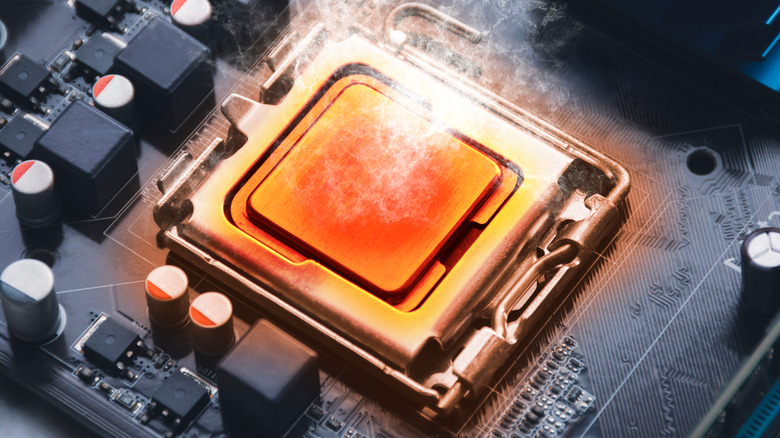 Close up of CPU with smoke coming out