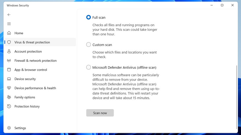 Full System Scan Option in Windows Security App