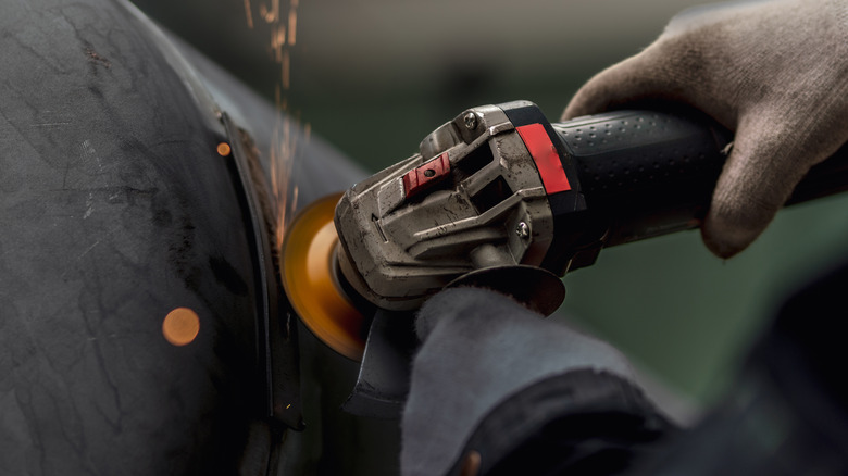 An angle grinder in use