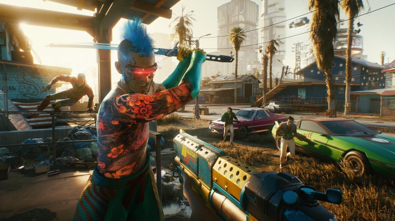 Cyberpunk 2077 characters engaged in combat