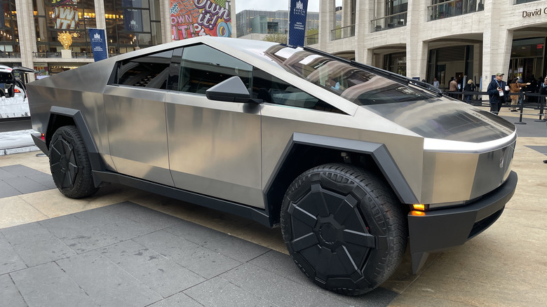 A Tesla Cybetrtuck showcased in New York