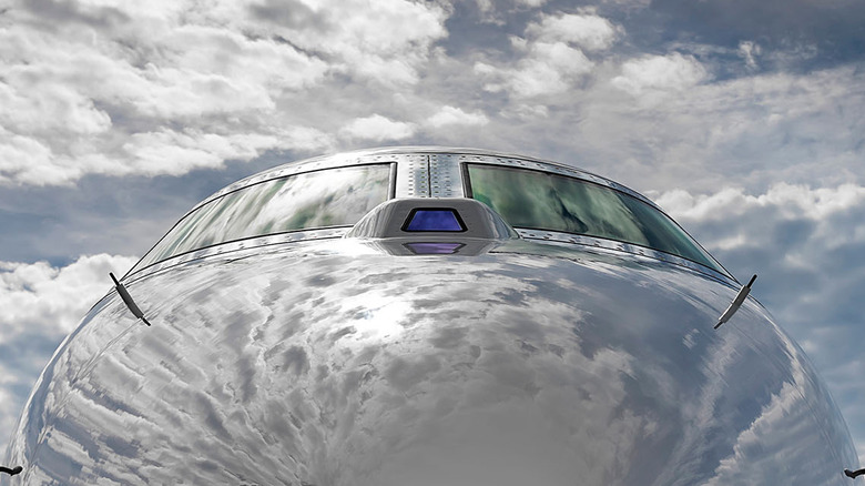 Gulfstream nose reflecting clouds