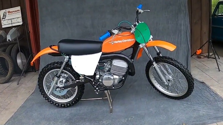 A Harley-Davidson MX250 prototype with gray canvas backdrop