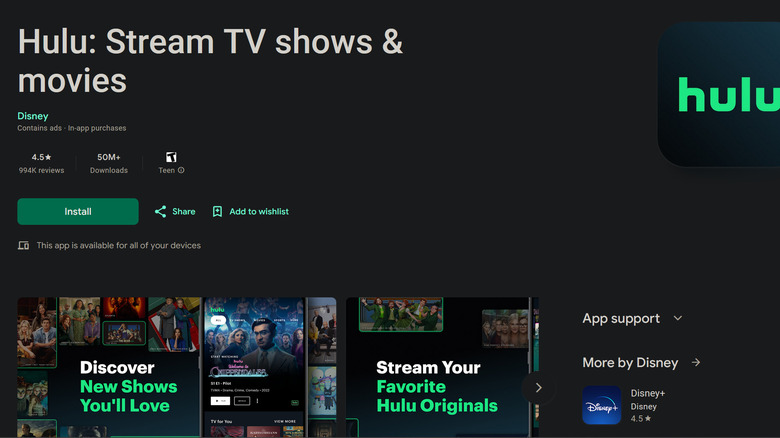 Hulu Google Play page