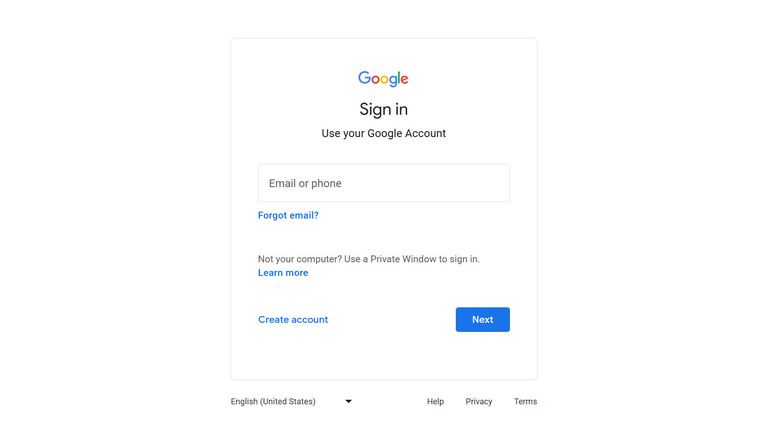 Google account signin page