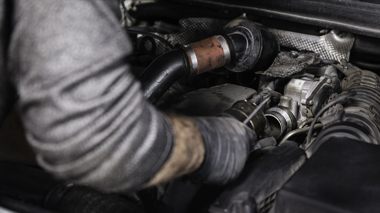 Mechanic working on truck