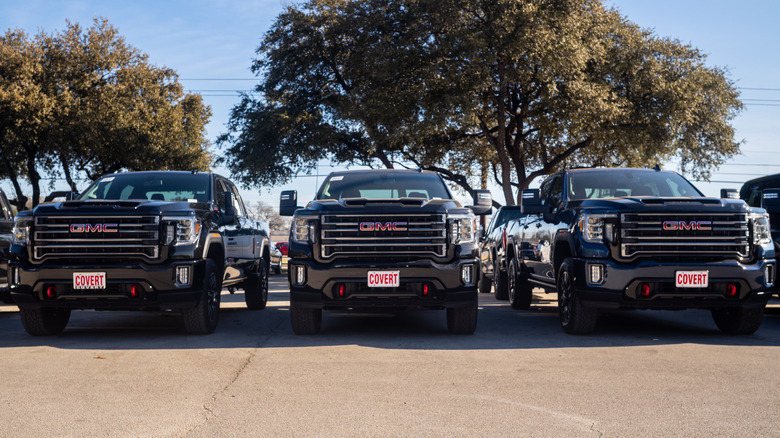 Row of pickup trucks