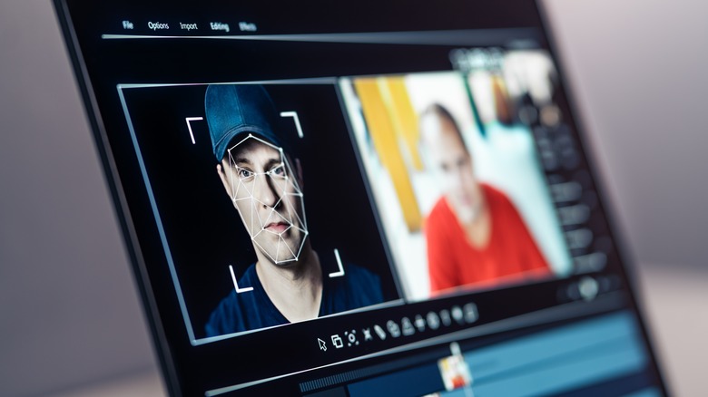 A man's face with digital mapping overlay