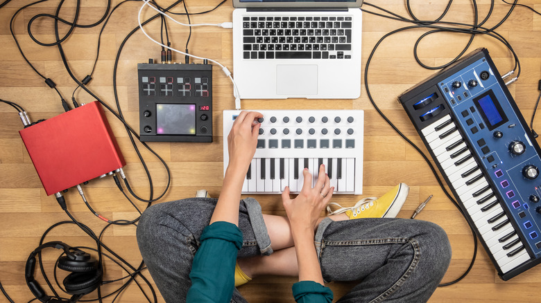 home music studio with two keyboards