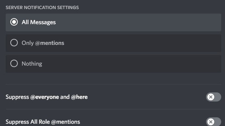 Notification settings on Discord