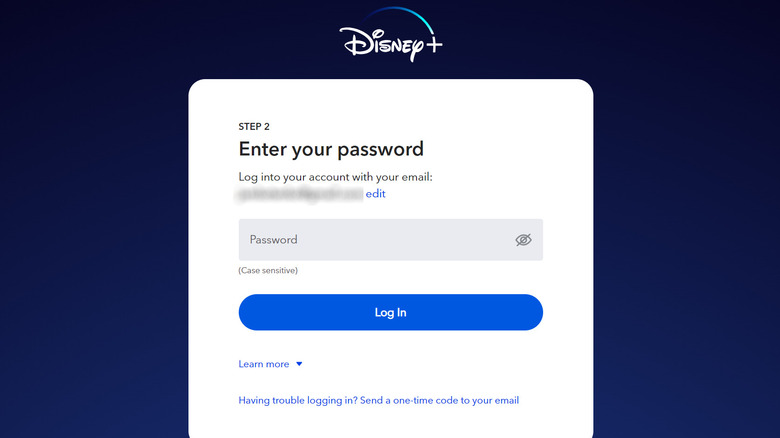 Disney Plus password page