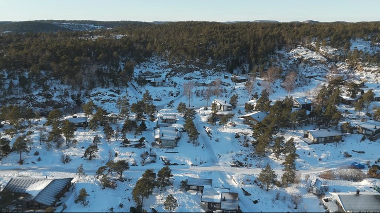 Aerial Footage From DJI Flip Over Snow Covered Town