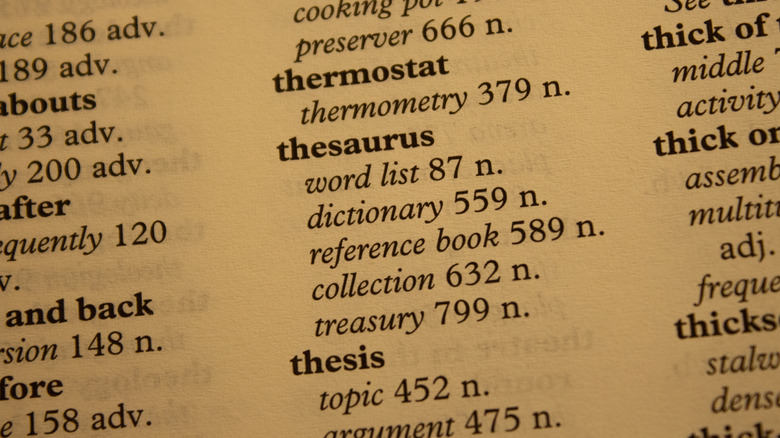 A thesaurus page showing the word 'thesaurus'