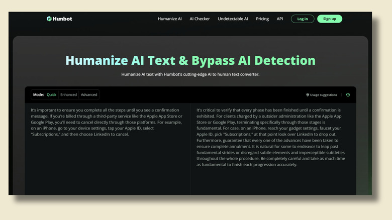 Screenshot showing Humbot AI Humanizer