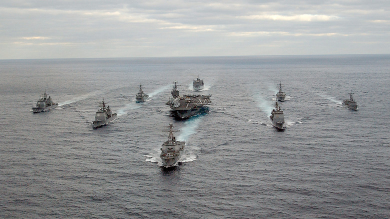 USS George Washington Carrier Strike Group formation in the Atlantic Ocean