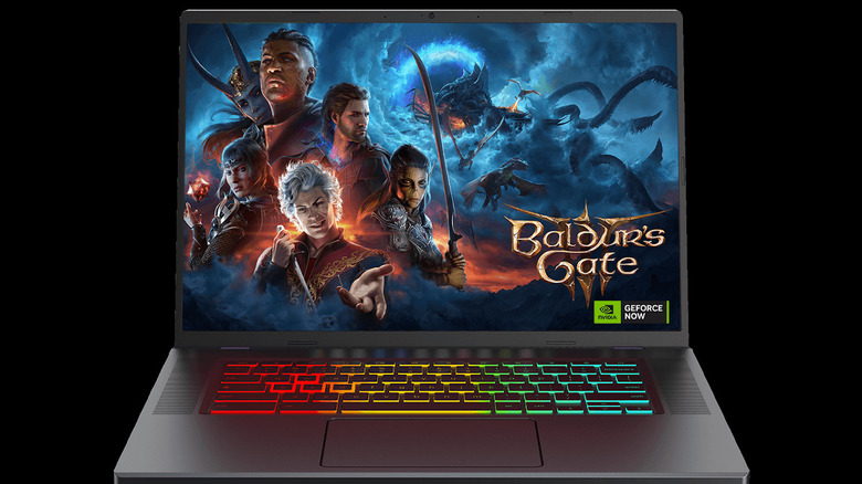 A Chromebook with the Baldur's Gate III cover art displayed