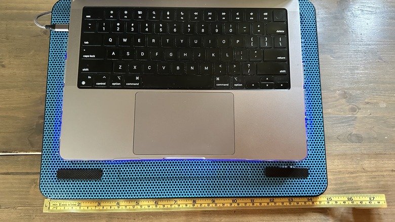 The top of a cooling pad with ruler in front 