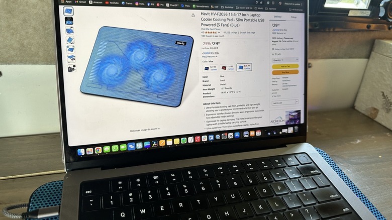 Cooling pad product page on Amazon on laptop browser