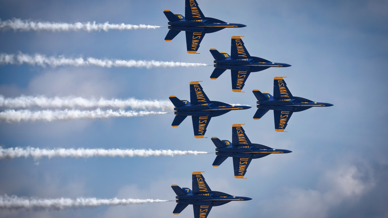 The U.S. Navy Blue Angels flying at America's Airshow.