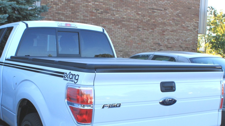 Tonneau cover on a Ford F-150 pickup truck.