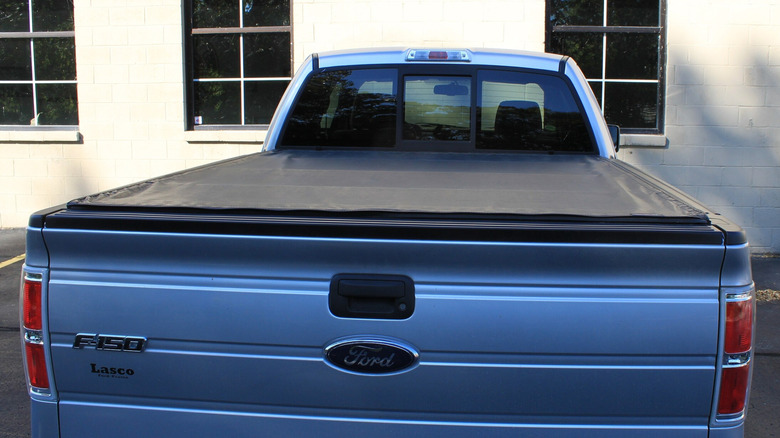 Tonneau cover on a Ford F-150 pickup truck.