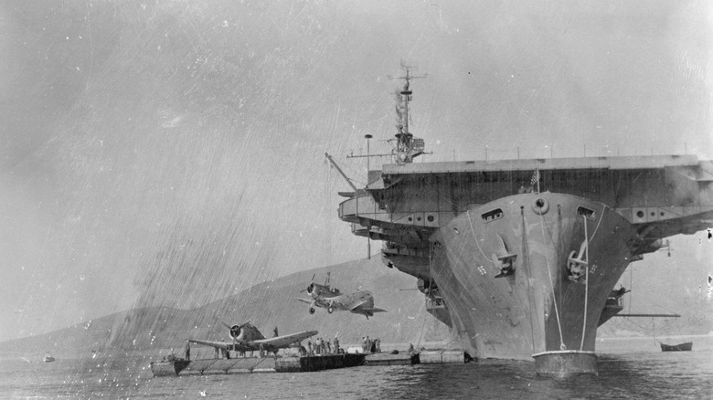 Aircraft loaded onto USS Bismarck Sea