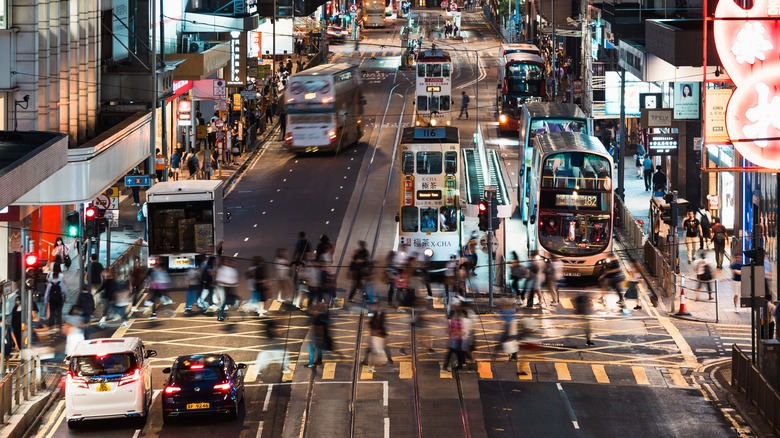 crowded city street many people