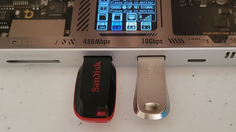 Dockcase hub with USB-A dongles plugged in