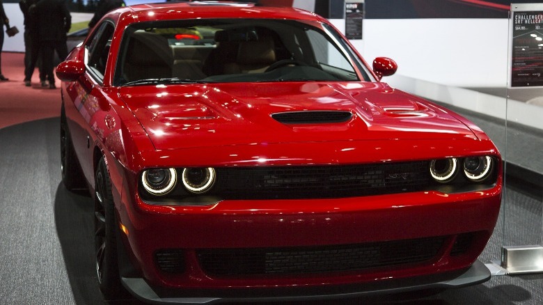 A red Dodge Challenger Hellcat