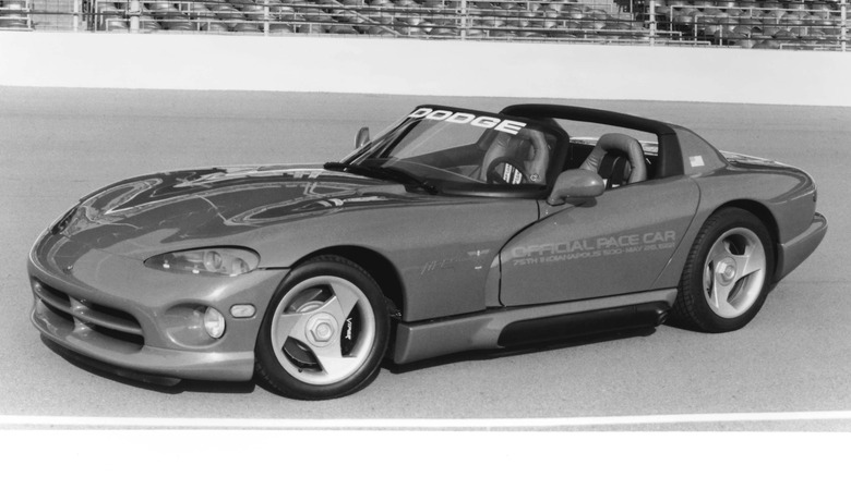 Black and white photo 1991 Indy 500 Dodge Viper Pace Car