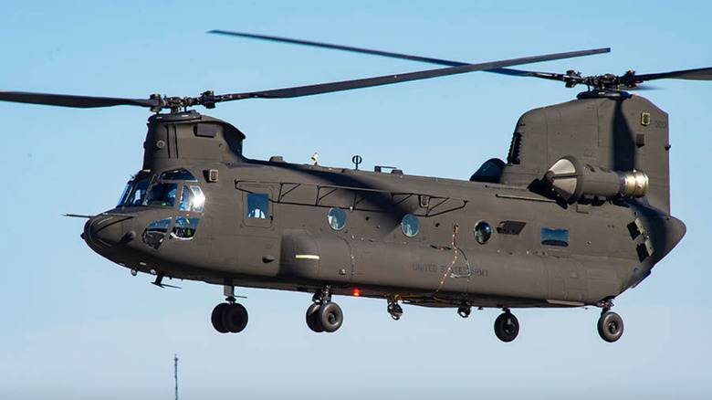 CH-47 Chinook hovering mid-air