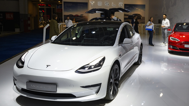 Tesla Model 3 in white.