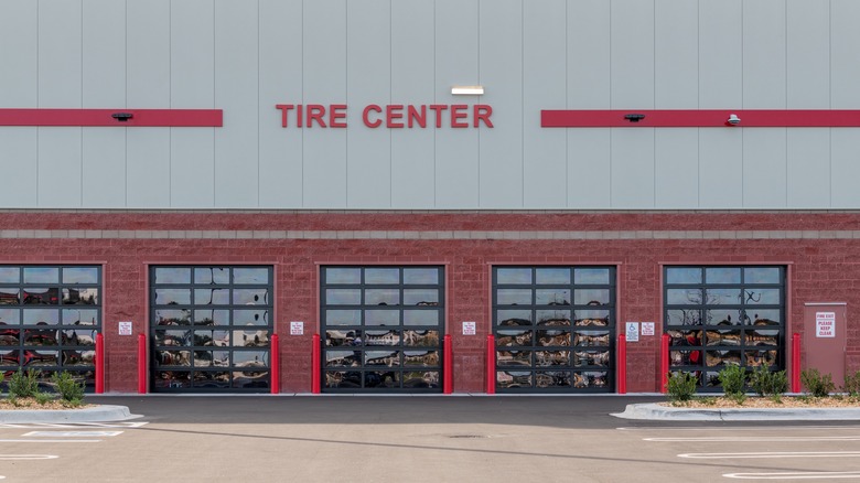 The exterior and sign of a Costco Tire Center