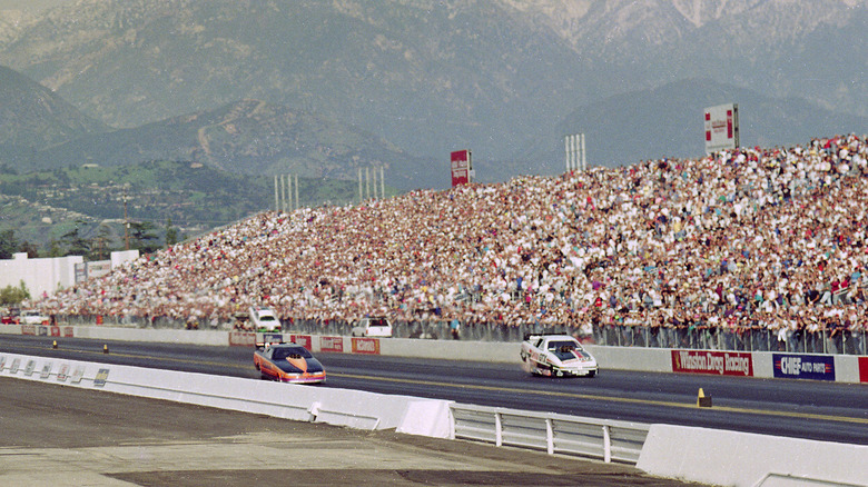 Packed stadium watches drag race