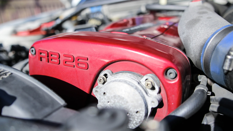 Nissan RB26 engine with red covering