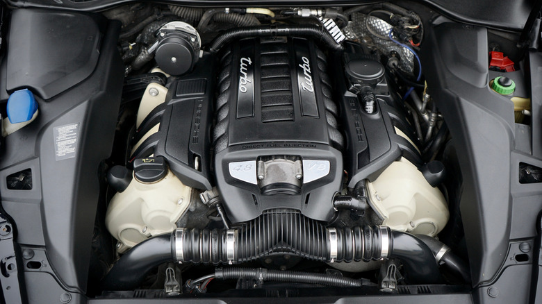 Porsche V8 Turbo diesel engine bay overhead view