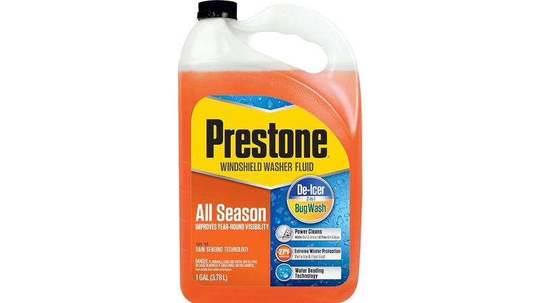 Prestone winter washer fluid on white background