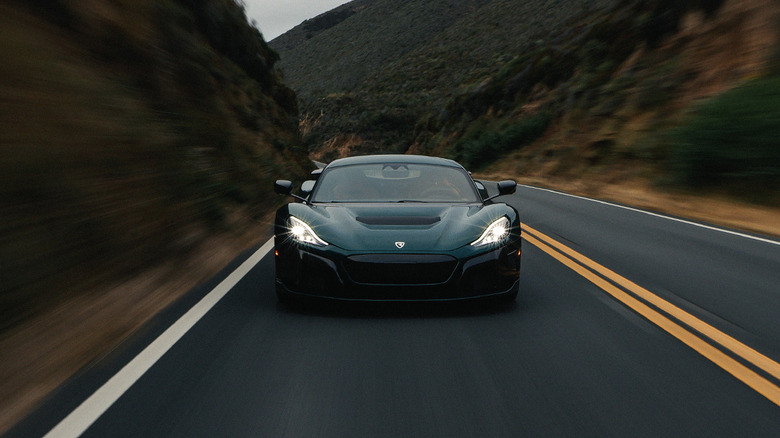 Rimac Nevera front end on Monterey roads