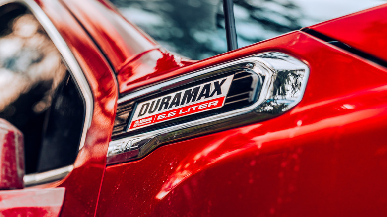 Duramax badge on GMC truck fender