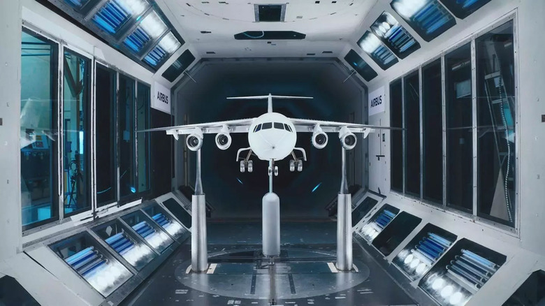 Airbus E-Fan X model replica in wind tunnel