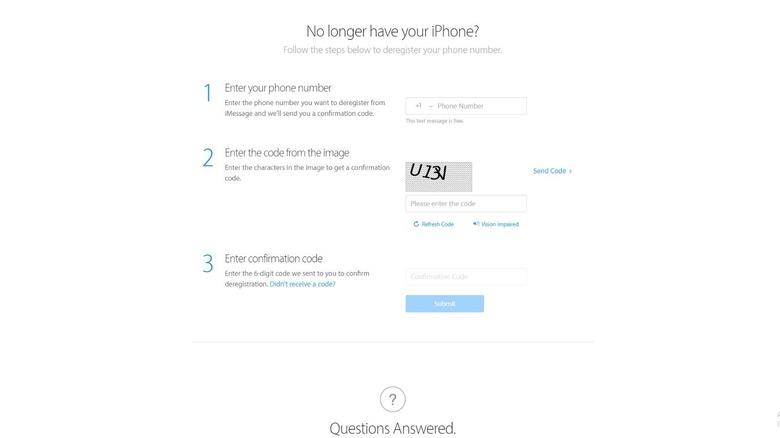 screenshot of the deregister portal on Apple