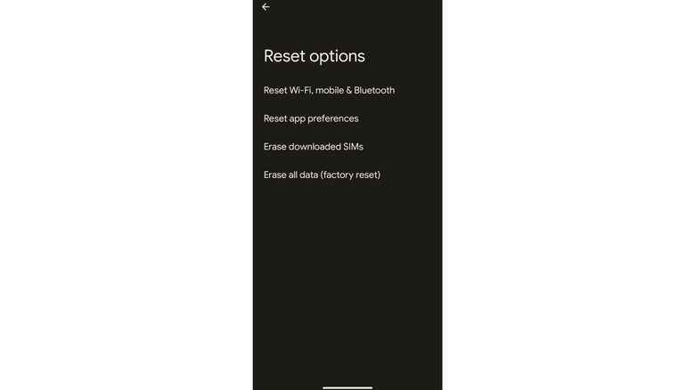 screenshot of reset Wi-Fi, mobile & Bluetooth settings menu