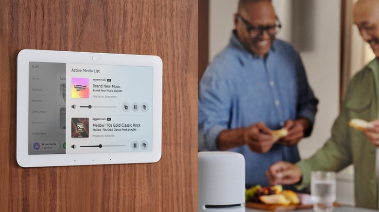 Amazon Echo Hub mounted on hallway wall