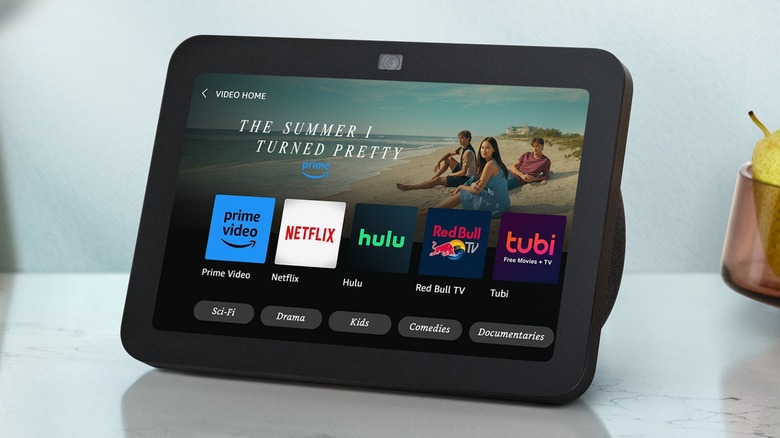 Amazon Echo Show 8 displaying streaming services on counter