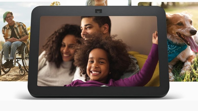 Amazon Echo Show 8 showing family photos