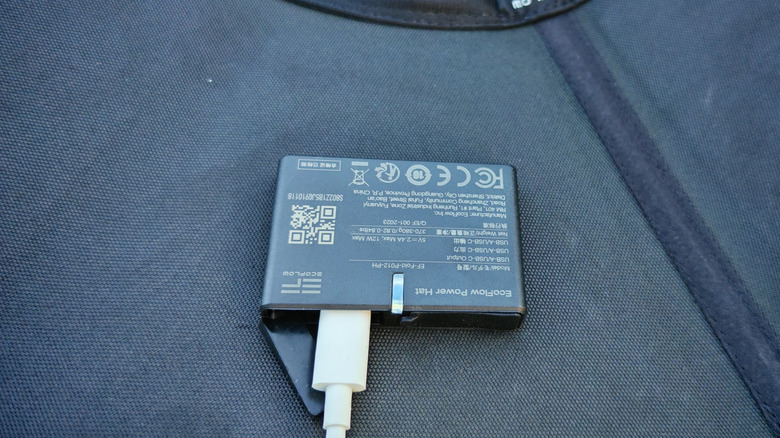 A USB-C cable plugged into the EcoFlow Power Hat