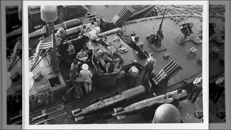 USS PT-131 ELCO motor torpedo boat preparing for the Battle of Surigao Strait