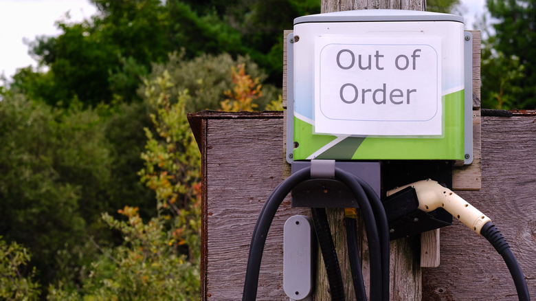 EV charger with out of order sign