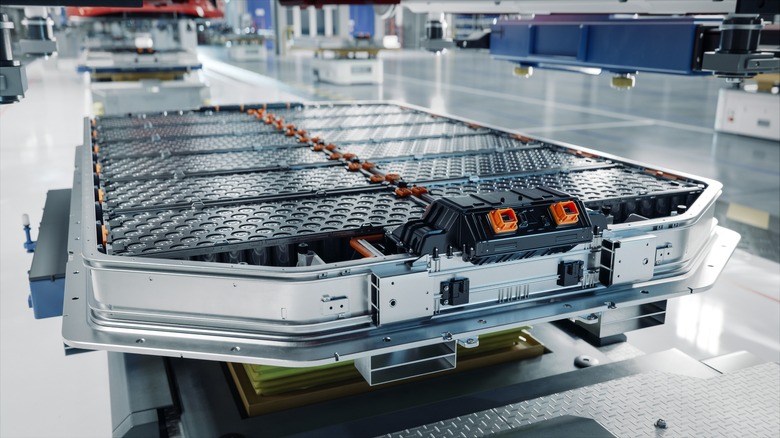 Battery packs for electric cars on production line